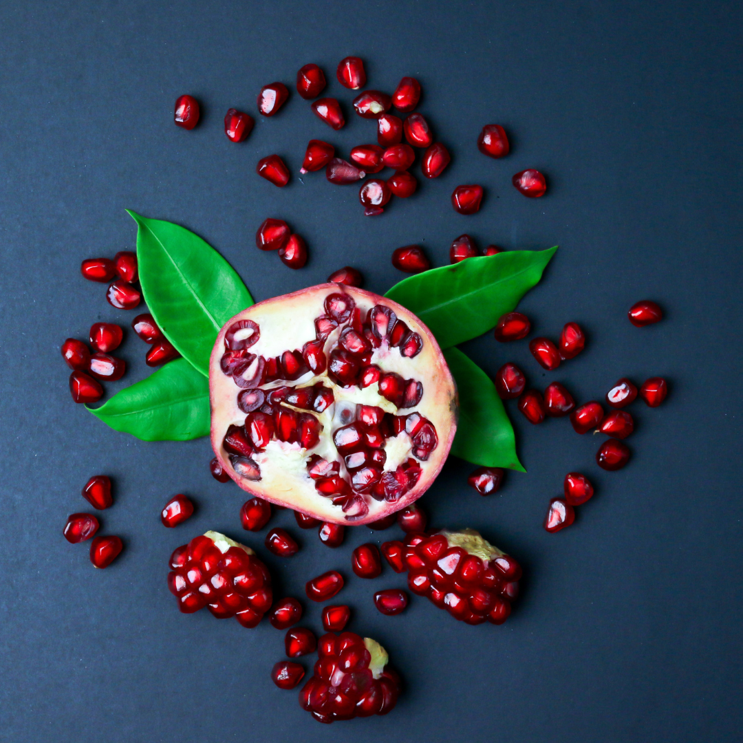 A close-up image of a pomegranate